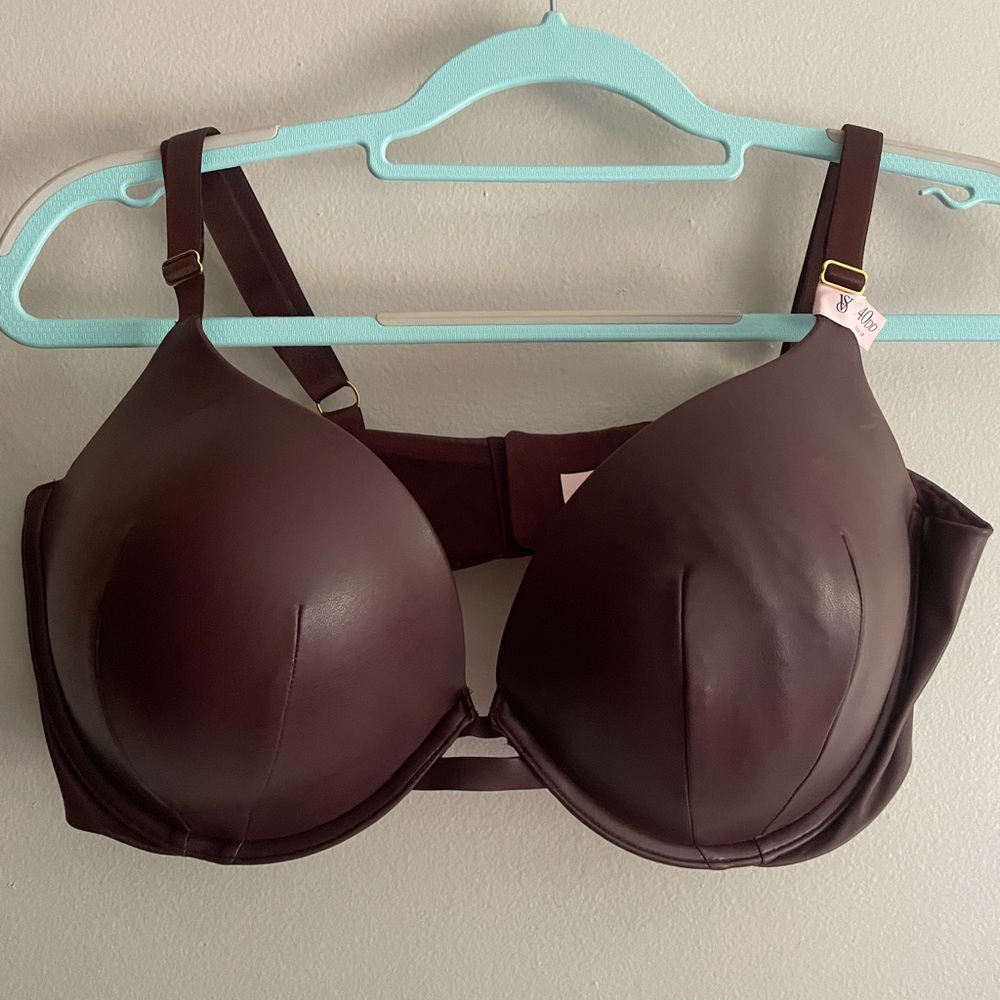 Victoria’s Secret Faux Leather Burgundy Brown Push Up Bra, Very Sexy, Size 40DD - Picture 2 of 5